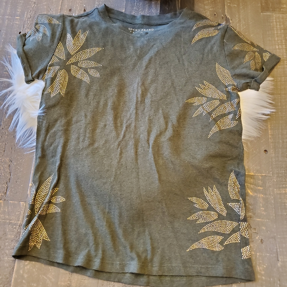 Lucky Brand Green Gold Floral Blouse Size XS